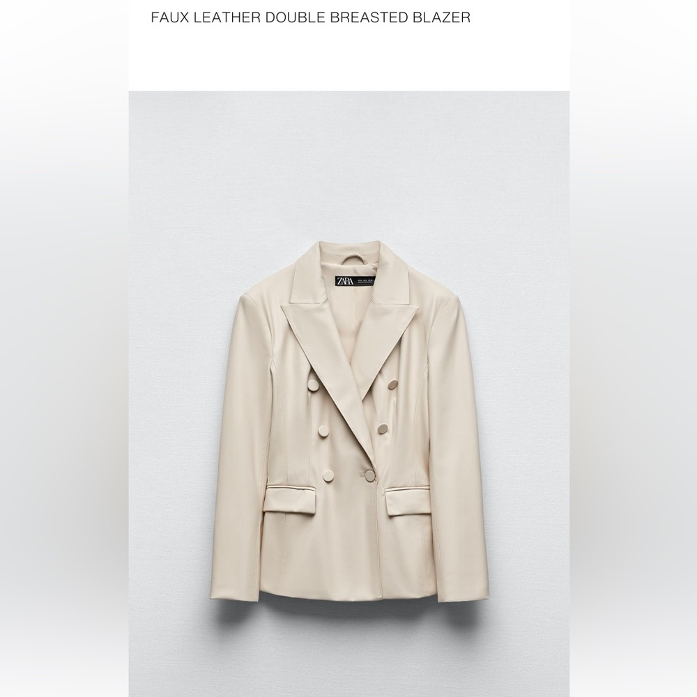 Zara Women's Cream Blazer with Double-Breasted Design